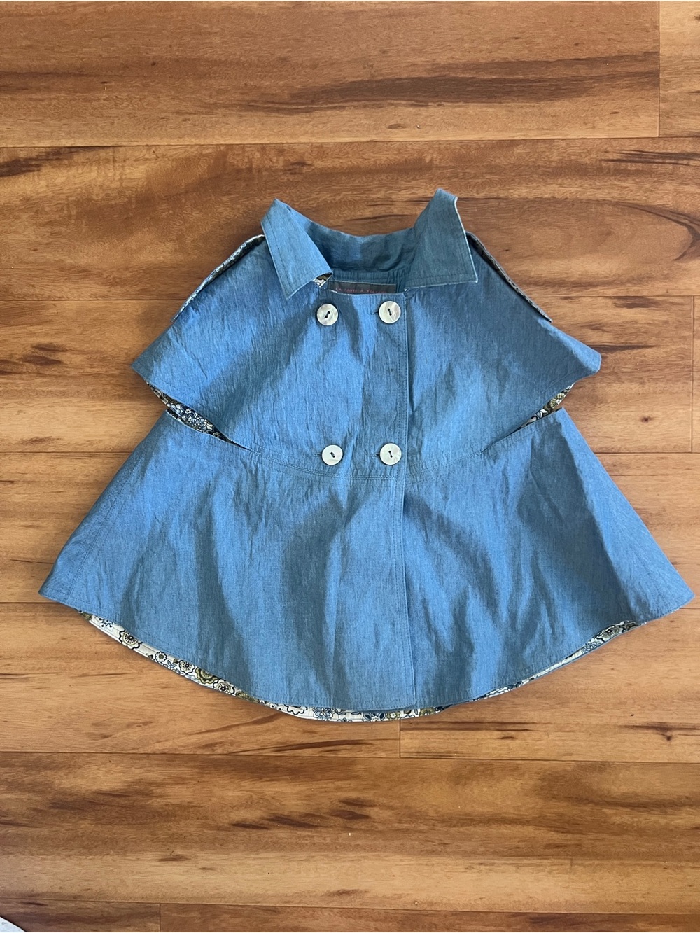 Kids Blue Denim Cape Coat with Button Detail